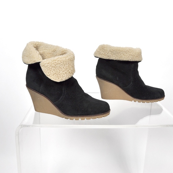 Kelsi Dagger Shoes - KELSI DAGGER Black Suede Crepe Wedge Booties 6.5